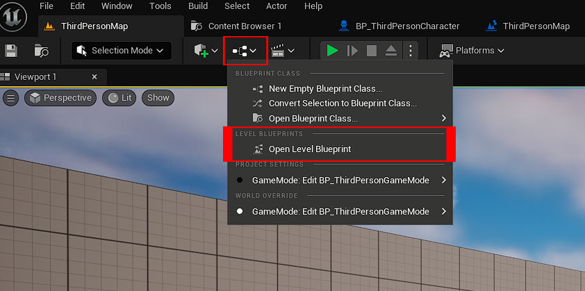 Open Level Blueprint в UE5